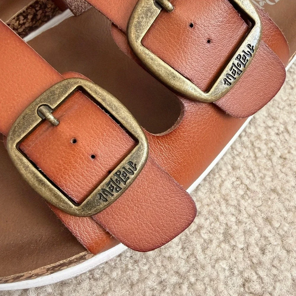 Mad Love Cognac Brown Double Strap Buckle Footbed Slide Sandals Womens 9